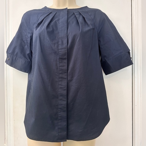 Brooks Brothers Navy Pleated Women’s Short Sleeve Blouse Cotton Blend Size 2 - Picture 6 of 11